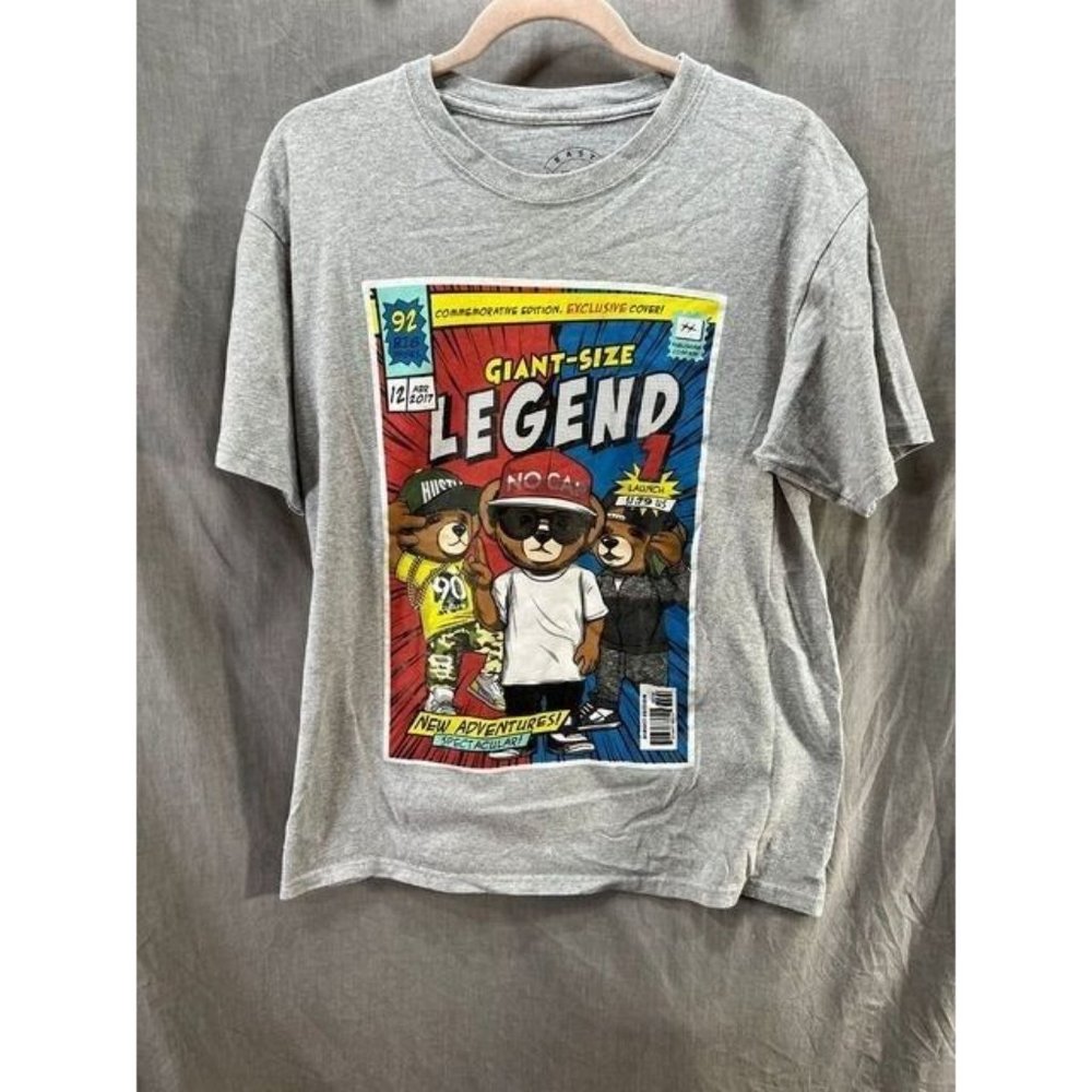 Giant Size Legend Teddy Bear Shirt Adult Large Gray Short‎ Sleeve Tee Mens